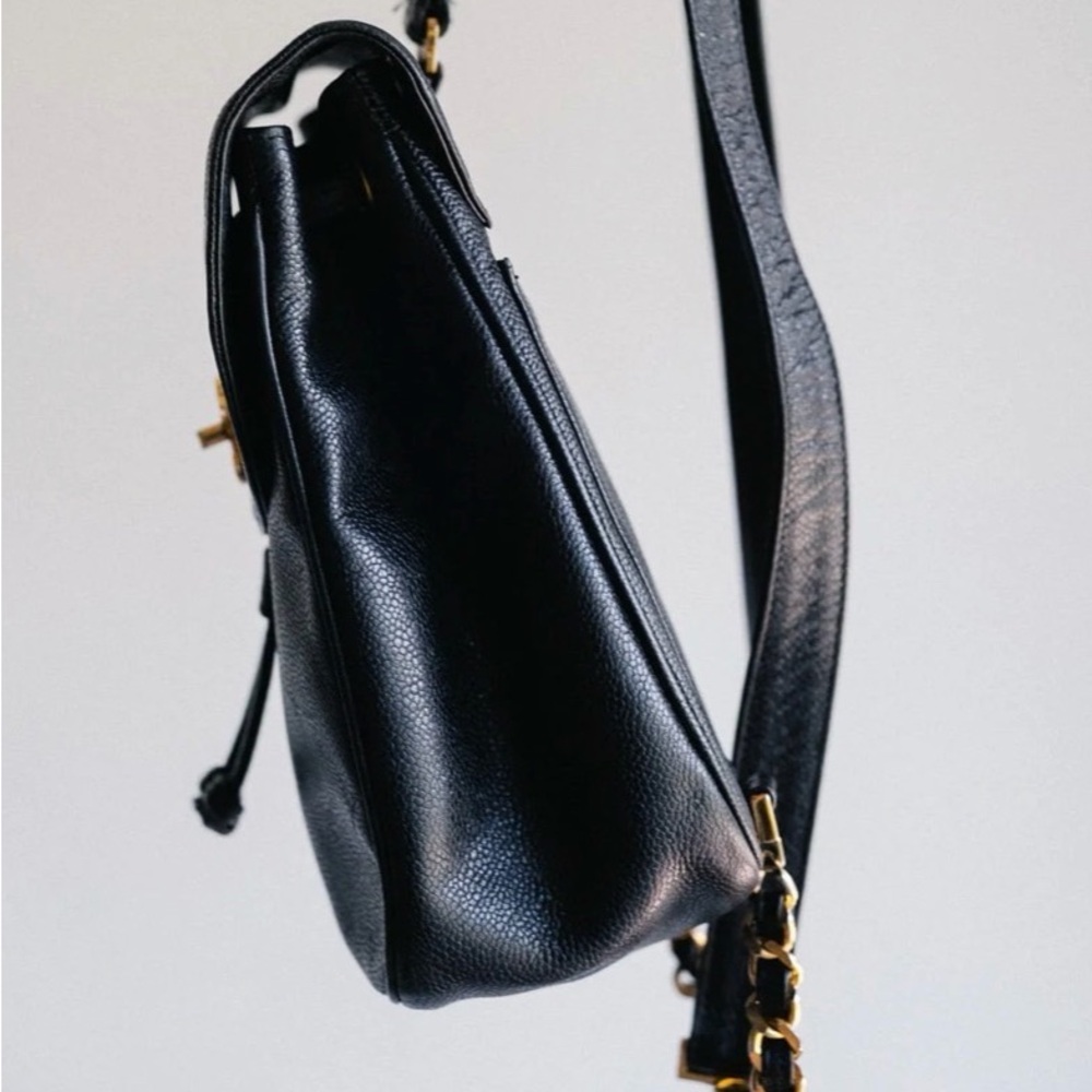 CHANEL Black Caviar Leather Drawstring Backpack with Gold CC - Picture 5 of 10